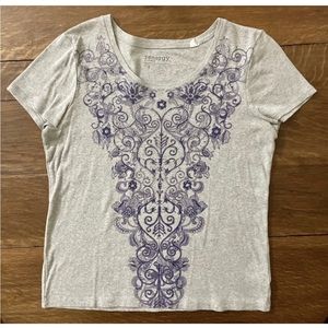 Chico’s Zenergy Grey Purple Sparkle Tshirt Sz 1 (8-10)